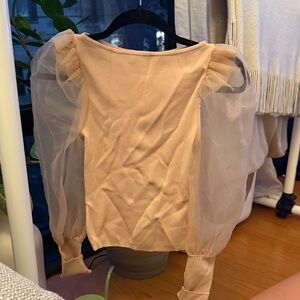 Alice + Olivia Beige Sheer Puff Sleeve Blouse